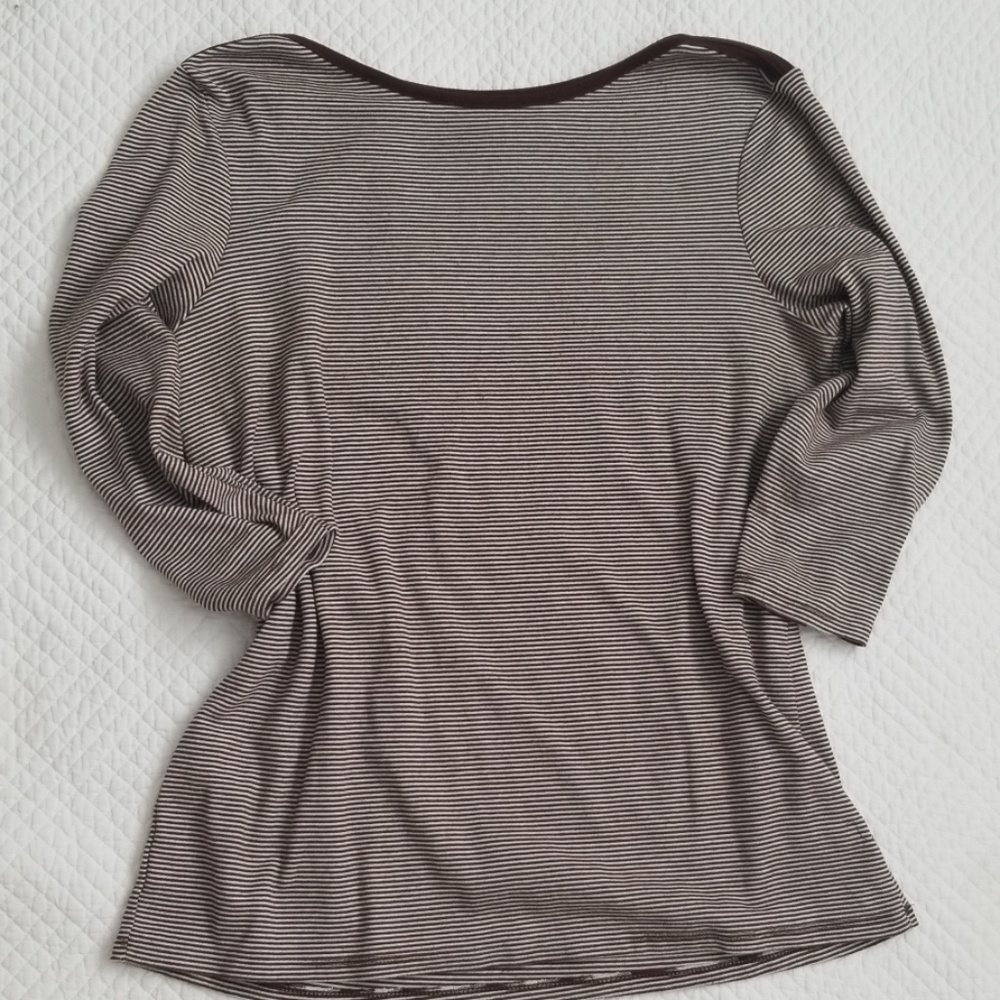 Boatneck Striped Top Brown and White Sz XL
